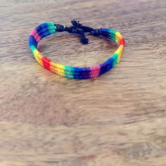 J.CREW LOVE ADJUSTABLE BRACELET AND HOMEMADE RAINBOW STRING BRACELET - Picture 3 of 4